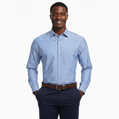 Camisa manga larga azul Francia con rayas blancas