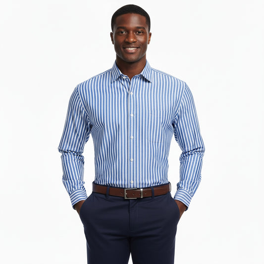 Camisa manga larga azul Francia con rayas blancas