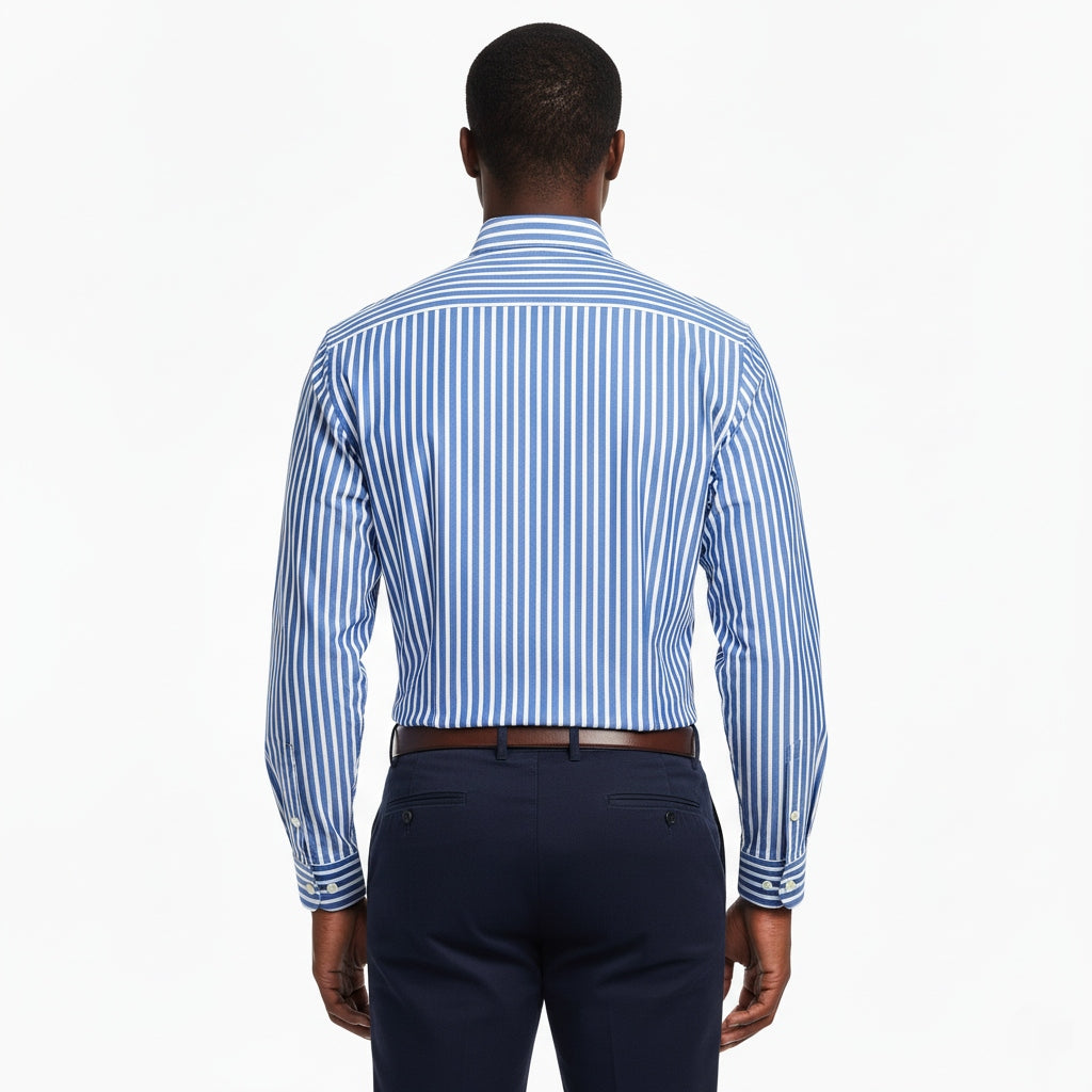 Camisa manga larga azul Francia con rayas blancas