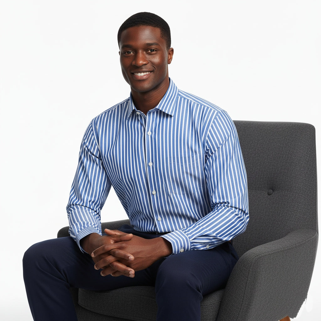 Camisa manga larga azul Francia con rayas blancas