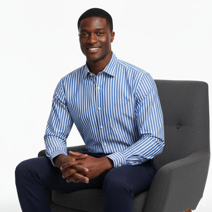 Camisa manga larga azul Francia con rayas blancas