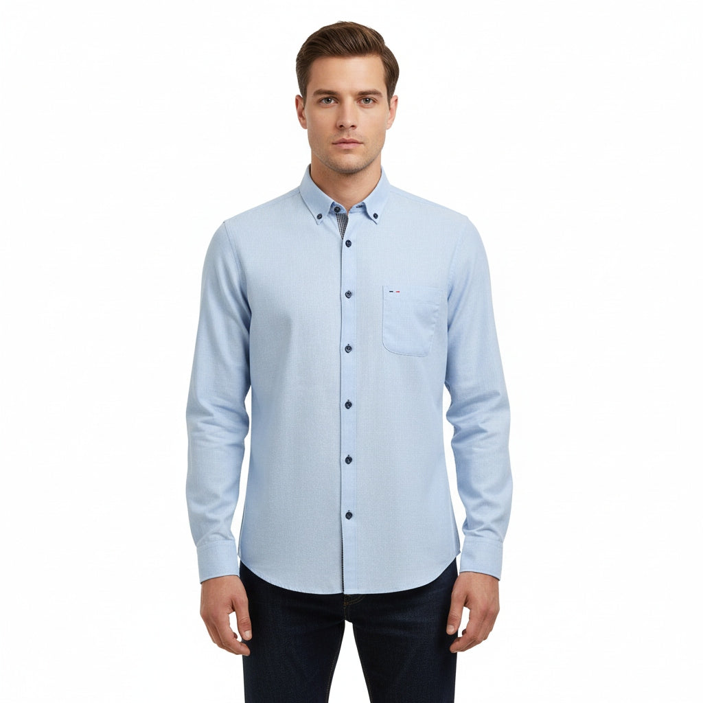 Camisa manga larga turquesa Botton down tipo lino