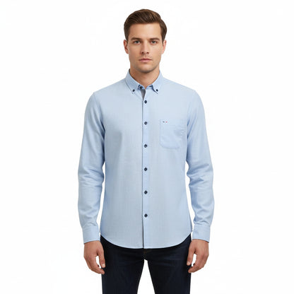 Camisa manga larga turquesa Botton down tipo lino