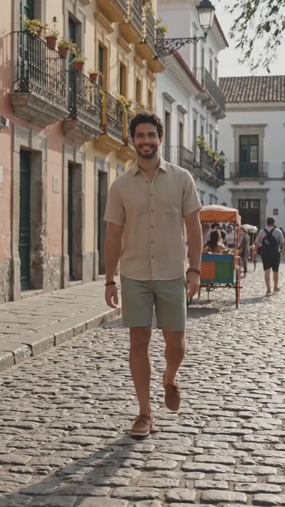 Camisa manga corta tipo lino taupe