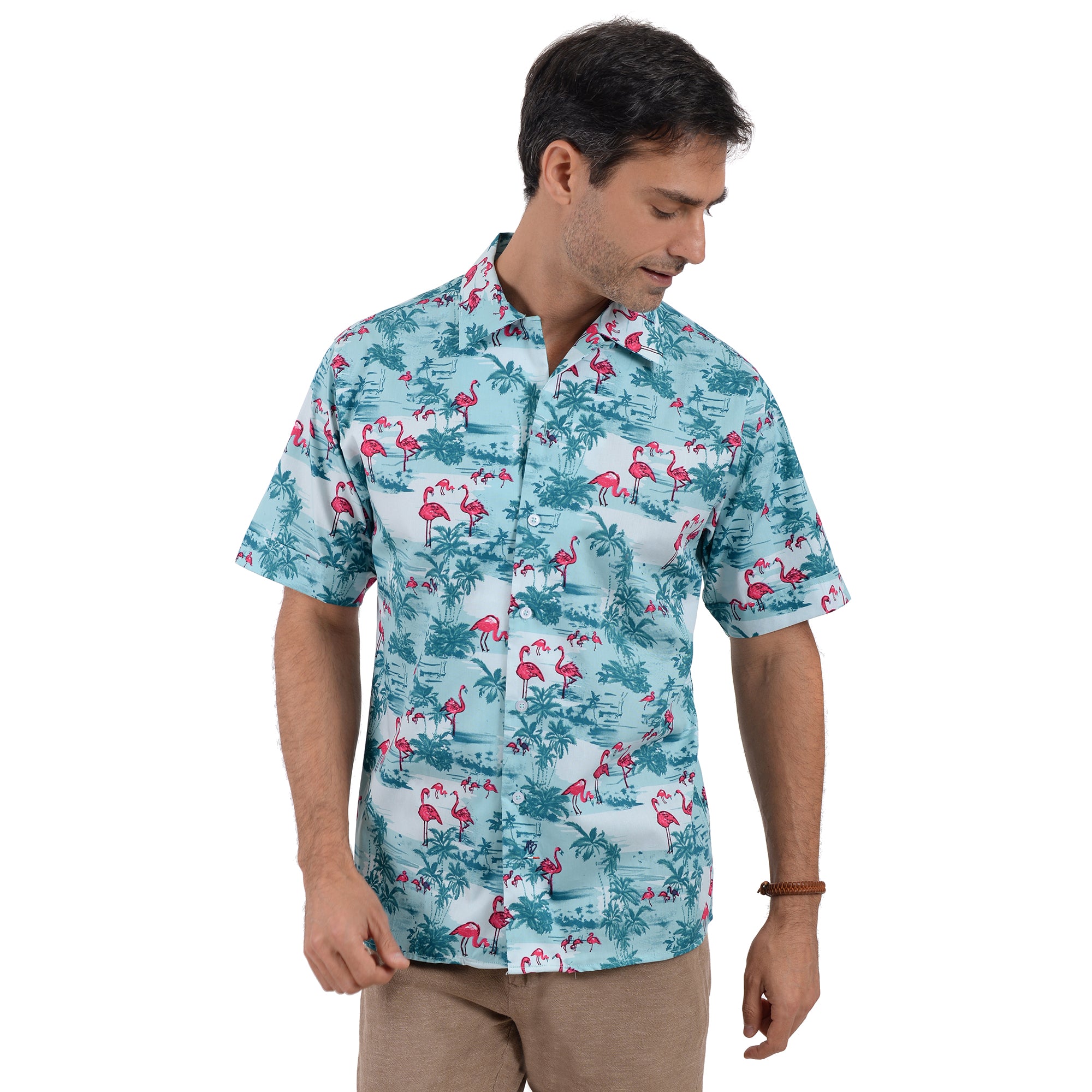 Camisa De Flamencos De Manga Corta Para Hombre Hawaiana Michel Blanc