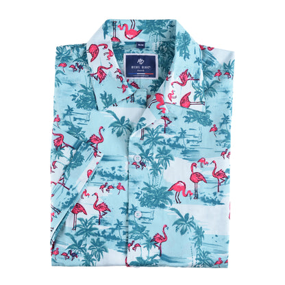 Camisa Hawaiana De Flamencos De Manga Corta