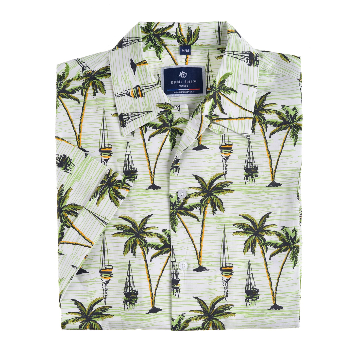 Camisa manga corta con estampado de palmeras en verde