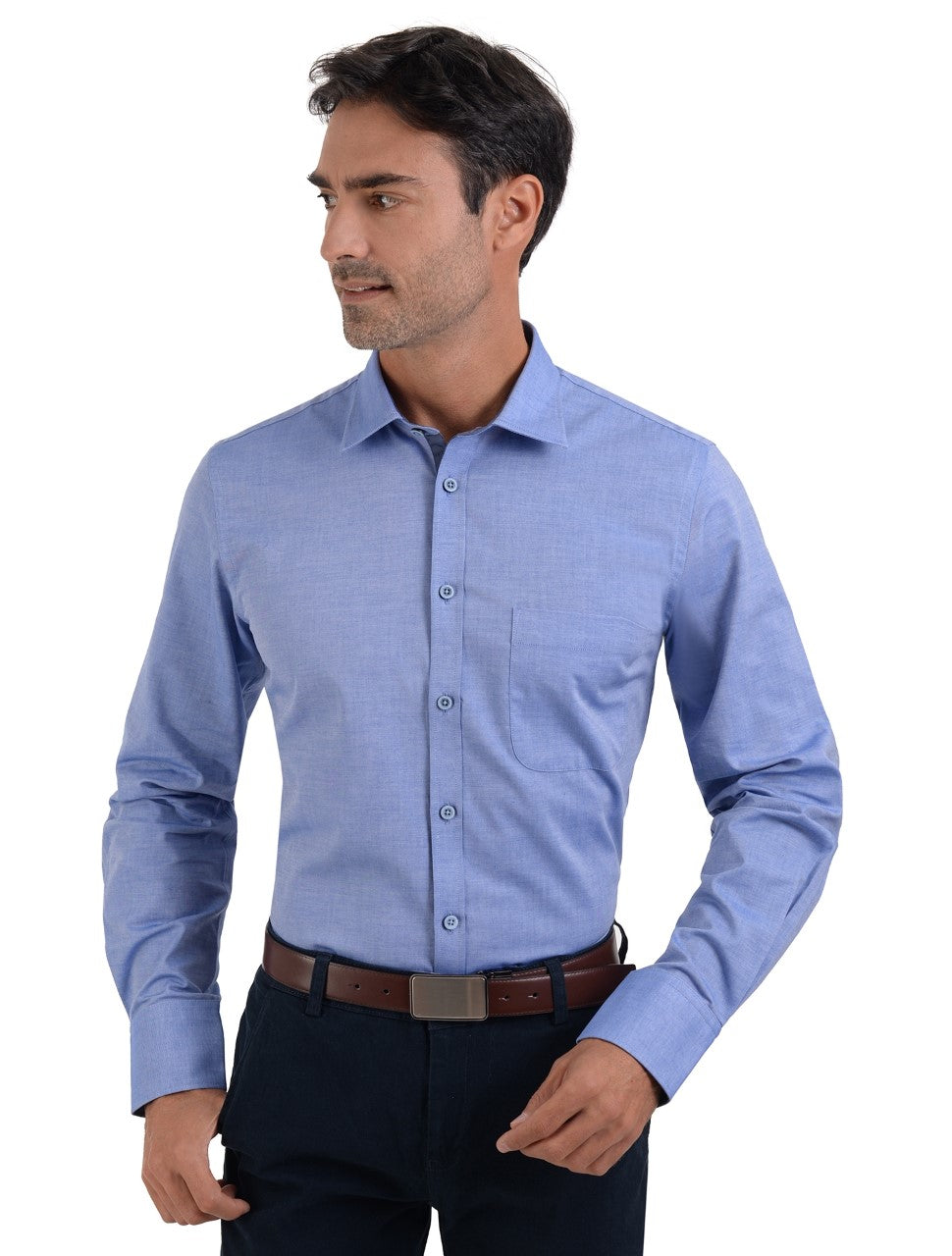 Camisa Casual Hombre Manga Larga En Azul